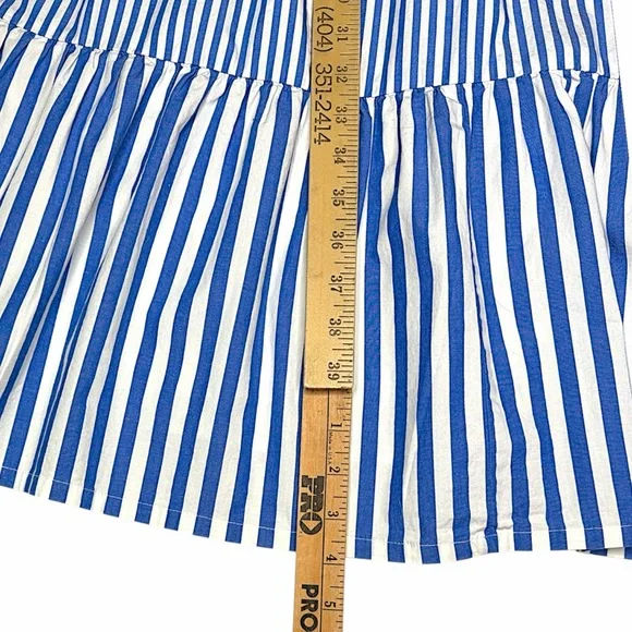 J. Crew Poplin Puff Sleeve Blue Striped Tiered Midi Ruffle Dress Size 4 GUC! - Picture 8 of 16